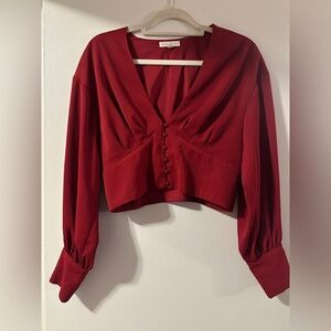 Backyard Roses Elegant Red V-Neck Blouse
